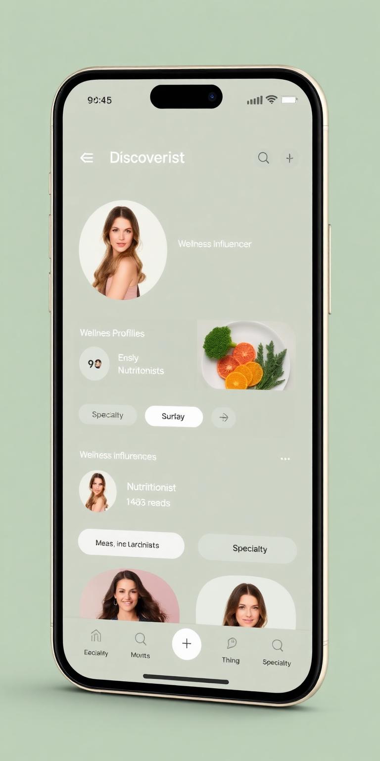 Tela de descoberta de nutricionistas e influenciadores